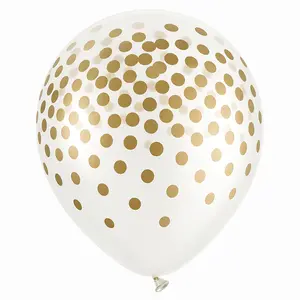 Gold Confetti Print Transparent Latex Balloons, 12-inch, 6-Pack