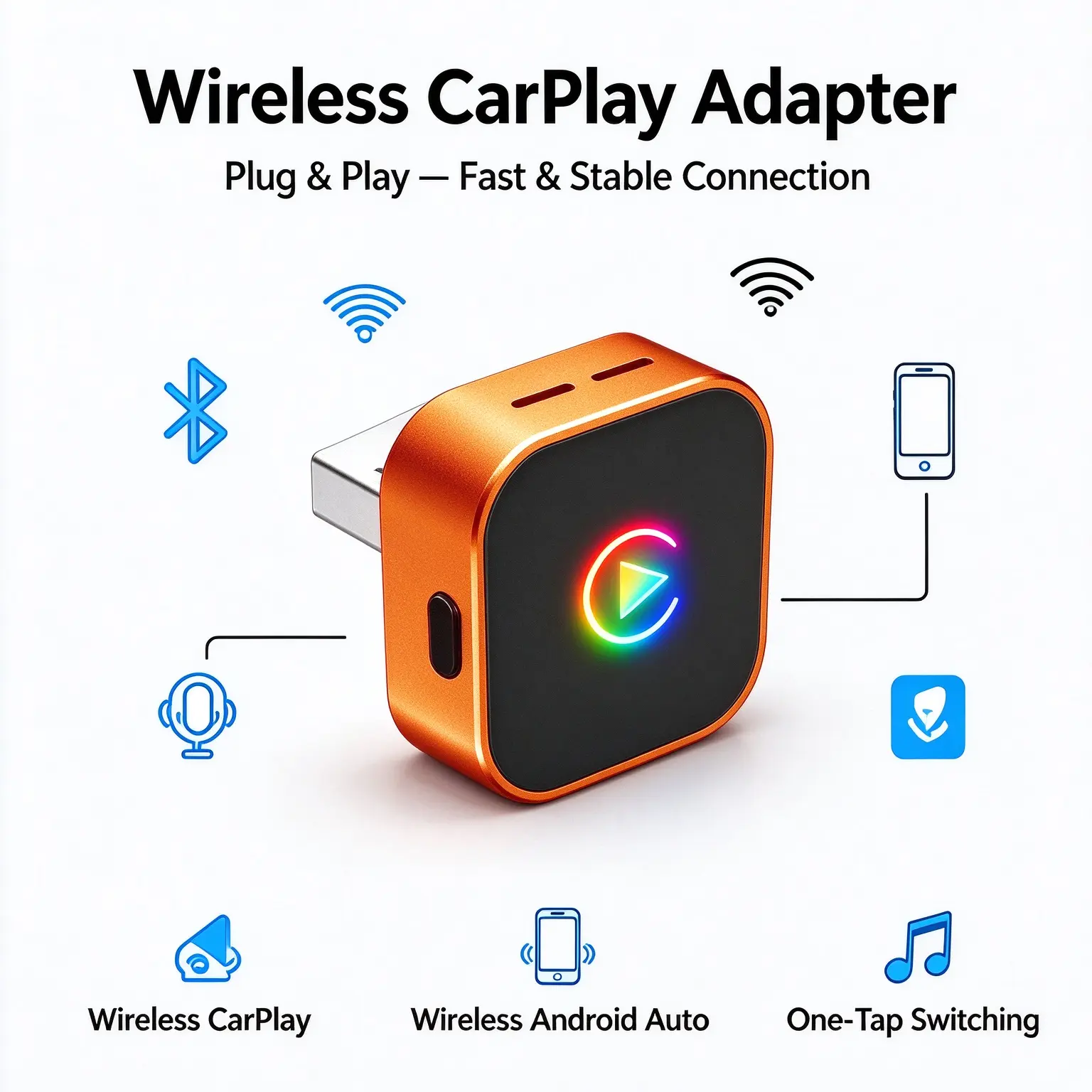 2026 Upgraded Wireless CarPlay Adapter for iPhone & Android Device Fast Auto-Connect, Stable Connection, Mini Size Plug，Apple iPhone & Android, 2-in-1 Adapter, Convert Wired to Wireless Dongle toolupgrade
