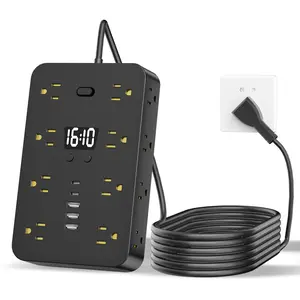 Power Strip with USB, Flat Plug Extension Cord Surge Protector 5 Ft, HUNIAN Power Strip with 8 Widely Spaced Outlets 6 USB Charger (1 USB C Port), Desk Charging Station for Home Office, White