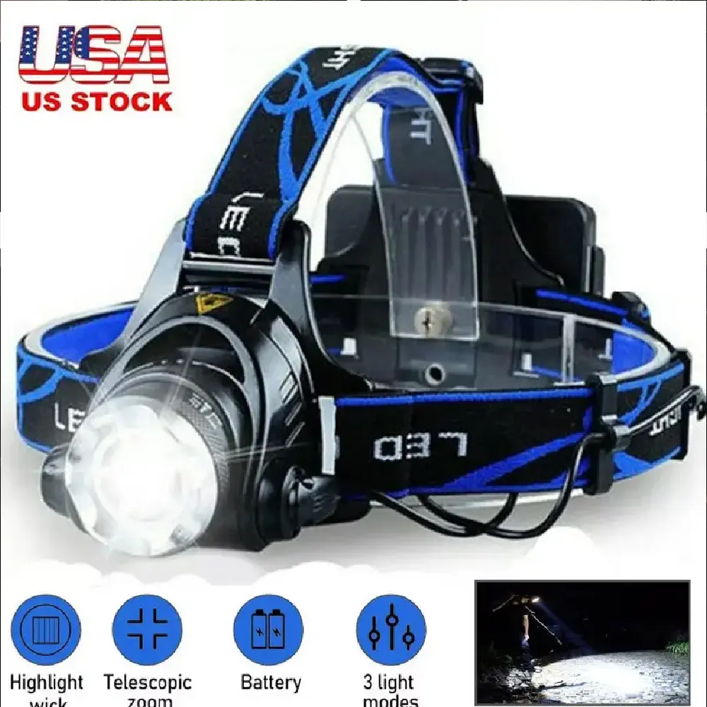 Rechargeable Headlamp, 1500 Lumen High Bright Zoom LED Head Lamp, Large Battery-Powered Headband Lamp with 4 Modes and Adjustable Headband Perfect For Outdoor Camping, Running, Cycling, Climbing Flashlight