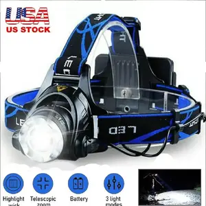 Rechargeable Headlamp, 1500 Lumen High Bright Zoom LED Head Lamp, Large Battery-Powered Headband Lamp with 4 Modes and Adjustable Headband Perfect For Outdoor Camping, Running, Cycling, Climbing Flashlight