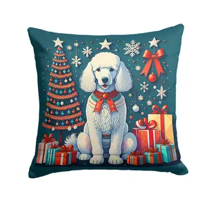 White Poodle Christmas Fabric Decorative Pillow