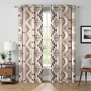 2 Panels Boho Southwestern Aztec Print Blackout Curtains Thermal Insulated Room Darkening Window Drapes with Neutral Tribal Geometric Pattern for Bedroom Living Room Nursery Apartment Western Farmhouse Home Decor