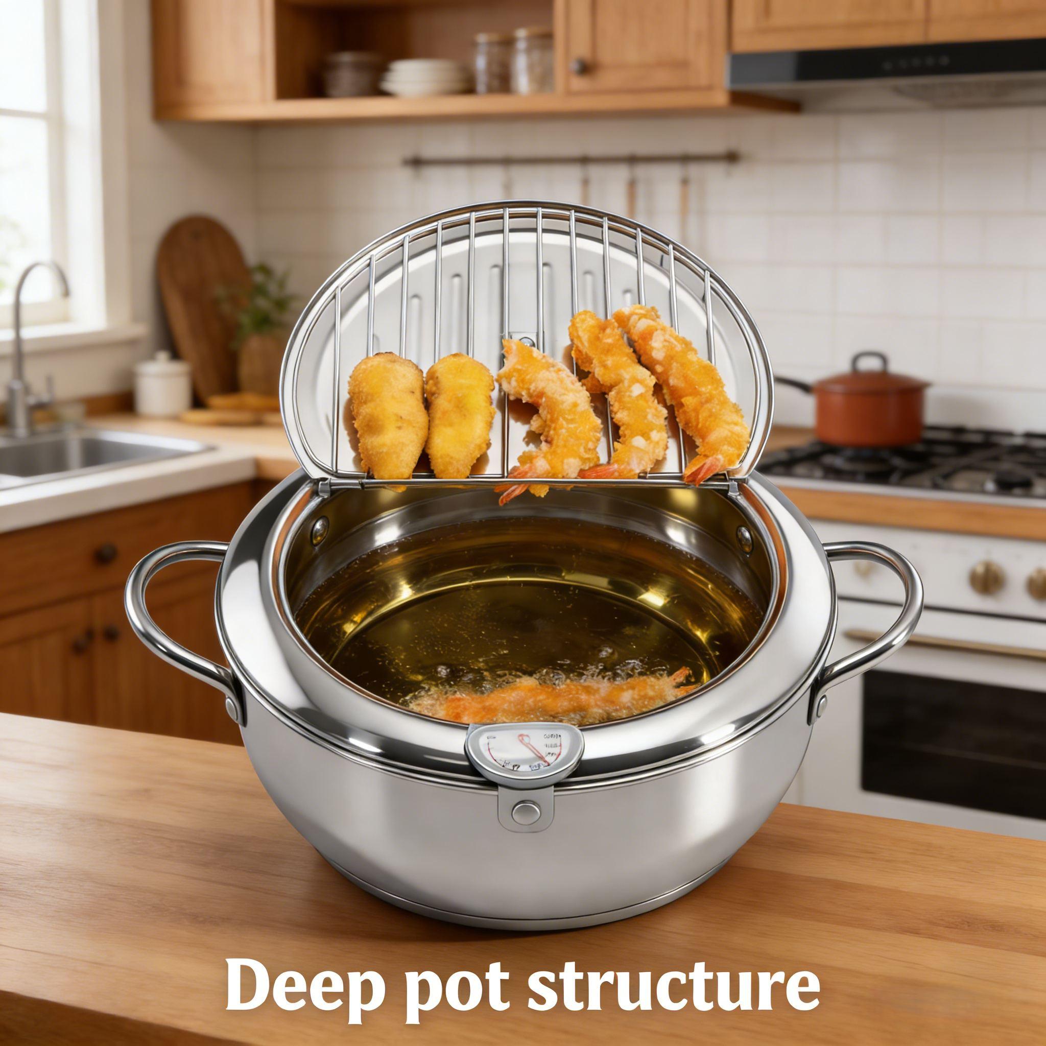 Tempura Frying Pot with Lid + 5 FREE Kitchen Gadgets!  Make Restaurant-Style Fried Food at Home