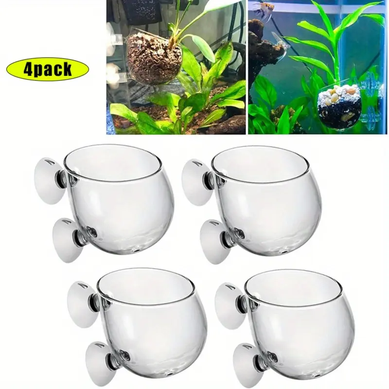 2-4Pcs Crystal Glass Aquarium Plant Pot,Aquarium Aquatic Planter,Red Shrimp Live Plants Fish Tank Glass Holder with Suction Cups for Aquarium Fish Tank Decorations,Home DIY tool,Hand tool,Tool kit set,Halloween Decor Gifts