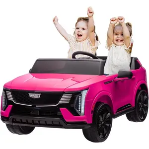24V Licensed Cadillac 2-Seater Kids Ride On Car, battery-powered electric toy vehicle for toddlers. Equipped with 2.4G remote control, spring suspension system, built-in music playback and bright LED lights for kids’ daily riding fun.
