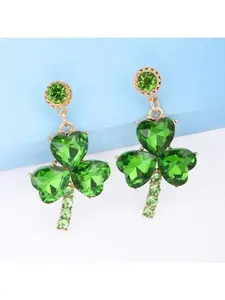 Rhinestone Alloy Lucky Clover Dangle Earrings
