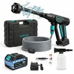 Garvee Cordless Pressure Washer 20V with 320 PSI Brushless Motor, 6-in-1 Nozzle, 26FT High-Elastic Hose, Foam Cannon, Rechargeable Battery & Charger; Portable Handheld Cleaner for Car, Home, Garden, Patio