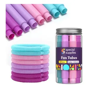 Special Supplies Fun Pull and Stretch Tubes for Kids - Pop, Bend, Build, and Connect Toy, Provide Tactile and Auditory Sensory Play, Colorful, Heavy-Duty Plastic (8-Pack Unicorn Colors)