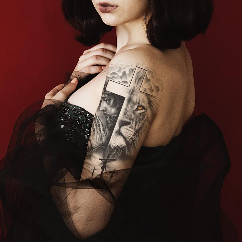 4 sheets, couple stickers, large black lion temporary tattoo stickers, Halloween temporary fake tattoo stickers, animal designs Sensitive