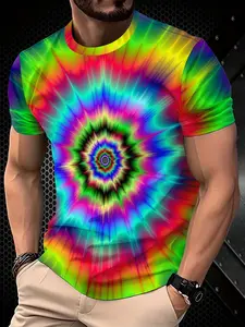 Men's Retro 3D Printed T-Shirt, featuring vibrant fluorescent green, blue, and orange colors. Made with comfortable and breathable fabric, suitable for sports, fitness, running, and outdoor activities.