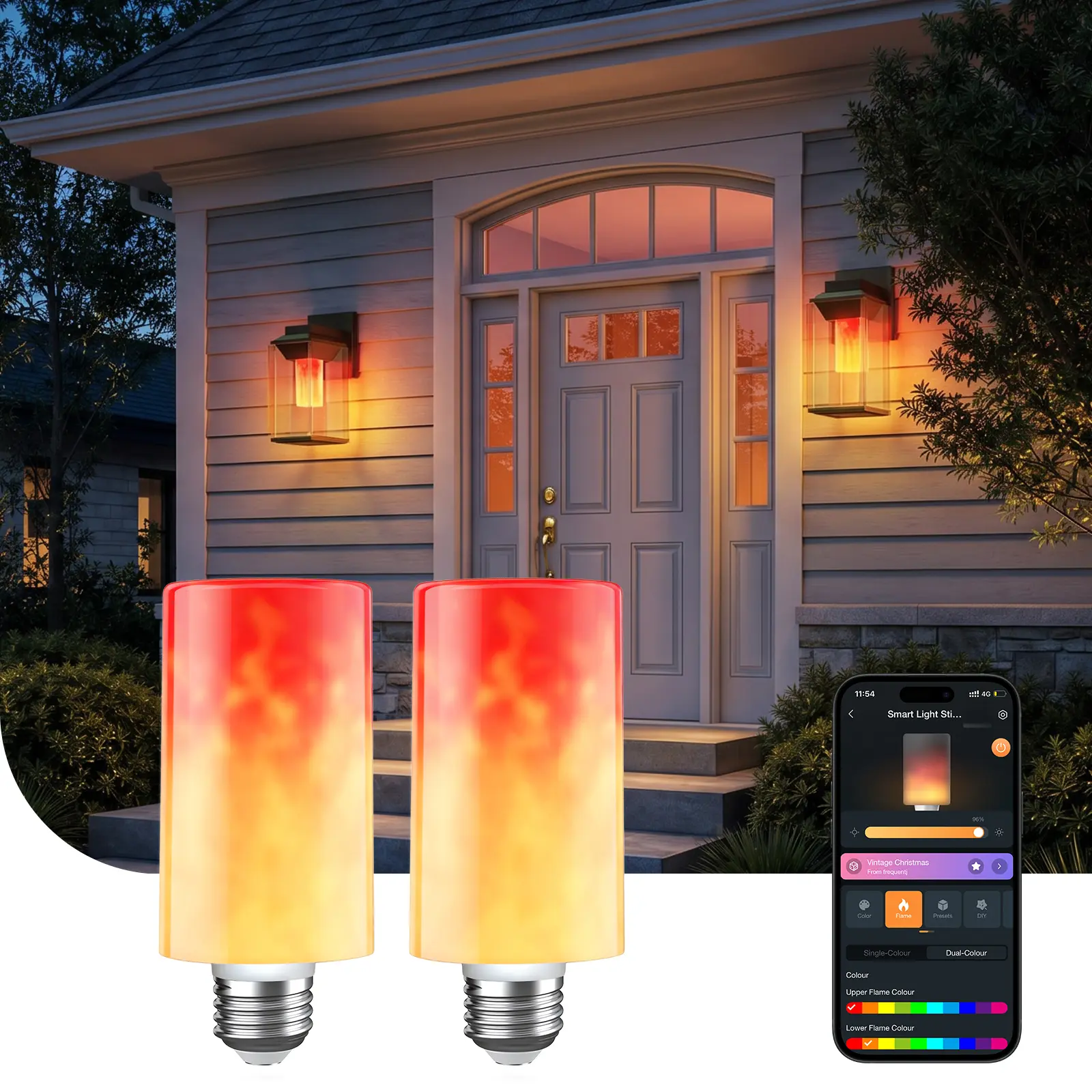 Linkind Smart Porch Light Bulb, Color Changing E26 WiFi Light Bulb with Flame Effect, Alexa & Google Compatible, 850LM, 120+ Scenes, Outdoor Covered Porch & Entryway Lighting