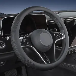 Leather Steering Wheel Cover for Ford F150/F-150 F250 F350 Super Duty Expedition Raptor XL XLT Lariat  Ranch  Limited Lightning Tremor  Accessories, 2025 Black 15.5''-16''