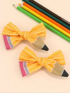 2pcs Back To School Season Pencil Hair Bow Clips,White Line Ponytail Holder Ribbon Grosgrain Bow Alligator Hair Clips,Women Fashion Hair Accessory For First Day Of School Girl Student Cheerleader. Claw Clips Hair Claws Hair Barrettes