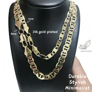 14K Real Gold-Plated Stainless Steel Necklace Width 6MM/8MM Ltalian Style Waterproof Rustproof Fade-resistant Hypoallergenic Length 20in/24in For both men and women The Perfect Gift