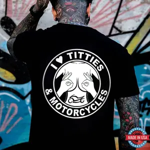 I LOVE TITTIES MOTORCYCLES Sexy Boobs Black Print T-Shirt