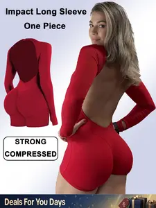 [SIZE UP 1] GYMER Impact Long Sleeve One Piece Unitard Fitness Gym Bralette Soft Workout Activewear Womenswear  Gym Clothing Athletic Jumpsuit [STRONG COMPRESSED]
