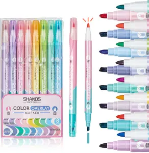 SHANDS 8-Pack Overlay Markers  Double-Ended Erasable Style Highlighters Chisel & Round Tip Pastel Glowing Pens for Aesthetic Journaling, School & Office Supplies color art marker, Aesthetic Pastel Highlighters for Journaling
