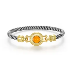 Mytys Vintage Two Tone Stainless Steel Twisted Cable Bracelets for Women Durable Stylish Jewelry Gift Elegant Adjustable Design
