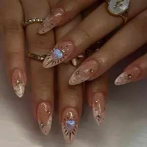 Almond Collection 100% Handmade Press On Nails 10 pcs Reusable 3D Floral Design for Holidays Parties Birthdays Office Use, Decorative Nails, 3D Press-On Floral Motif Press On False Nails