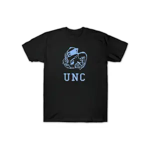 UNC Team Inspired Mens Cotton T Shirt Black Blue and White Graphic Print Short Sleeve Crew Neck Relaxed Fit Machine Washable
