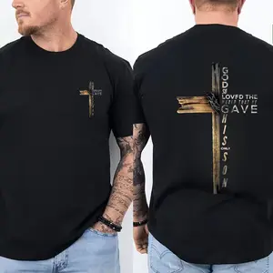 Dynamic Faith-Inspired Tee God So Loved Graphic with Cross Crew Neck Short Sleeve Fitted Casual T-Shirt for Summer Outings Cotton 220g Round Neck S-5XL
