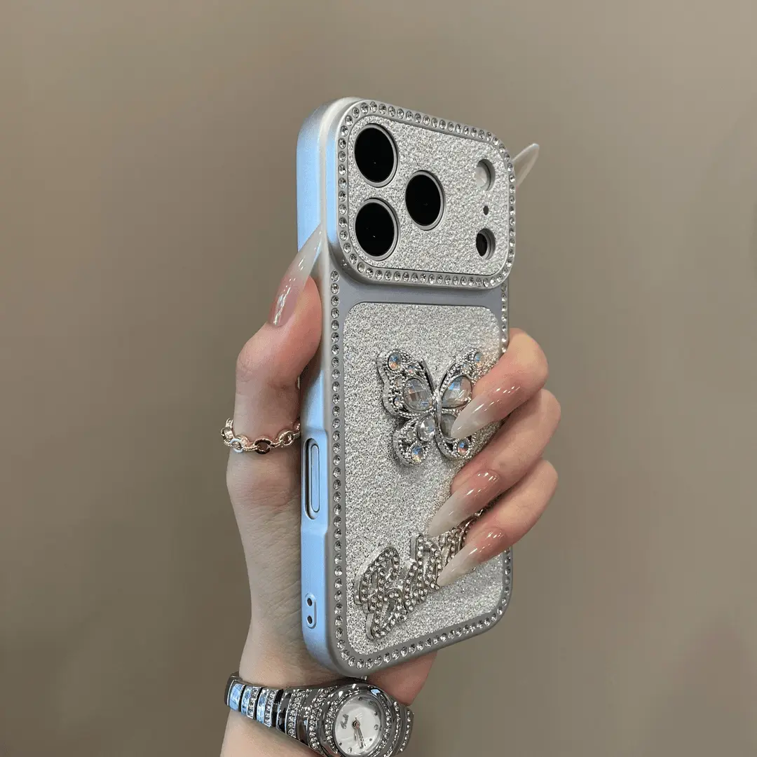 Leather-look brick butterfly case suitable for IP17promax, IP16 glitter, 15 full protection, 14