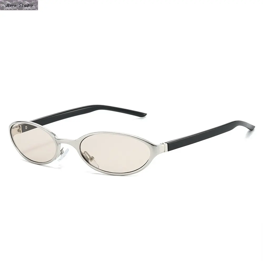 Futuristic Cat Eye Sunglasses - Unisex UV-Based Women's Eyewear with Slim Metal Frame, Silver Edge, UV Protection, for Driving & Daily Streetwear Style, Uv-Based Women's Sunglasses