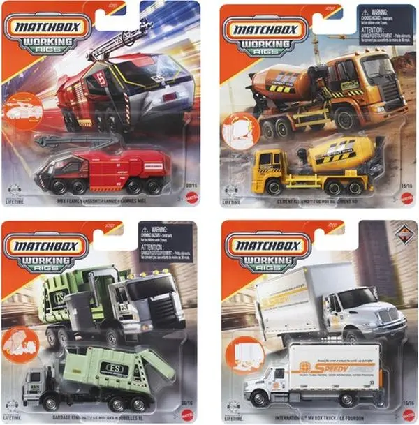 Matchbox Real Working Rigs 6-Piece G Assortment Collectible Model Cars Multipack, Construction Equipment Toy Set, Ships in Own Container