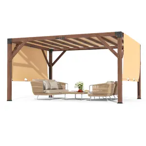 Weather-Resistant Cedar Wood Pergola Kit with Retractable Shade Canopy - 12' x 14' Durable Outdoor Patio Arbor - High Wind Rated, Rot Resistant, Perfect for Deck, Garden, or Backyard Entertaining