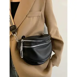 Women's Fashionable Solid Color Fanny Pack, Casual Bum Bag, Casual Versatile Zipper Chest Bag for Daily Used, Trendy All-match Sling Bag