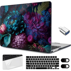 MEEgoodo for M3 MacBook 15 inch Case 2024 2023,Clear Case Fit Model A3114 A2941 with M3/M2,Laptop Hard Shell with Keyboard Cover Camera Cover  OTG Adapter for 15.3inch, Beautiful Fantasy Flower
