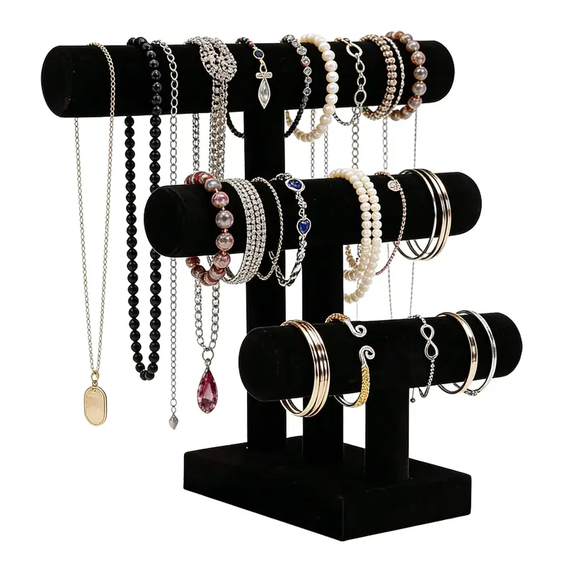 Wudygirl Durable Velvet 3-Tier Jewelry Organizer - Modern Desktop Luxe Display Tray, Multilayer Storage for Bracelets, Watches, Girls' Jewelry, Bathroom Use, Home Organizer Gift (Storage Boxes & Bins)