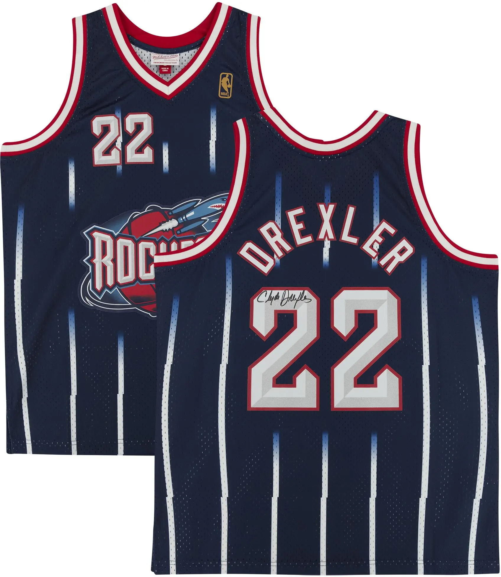 Clyde Drexler Houston Rockets Autographed Navy 1996-97 Mitchell & Ness Replica Jersey - Fanatics Authentic Certified