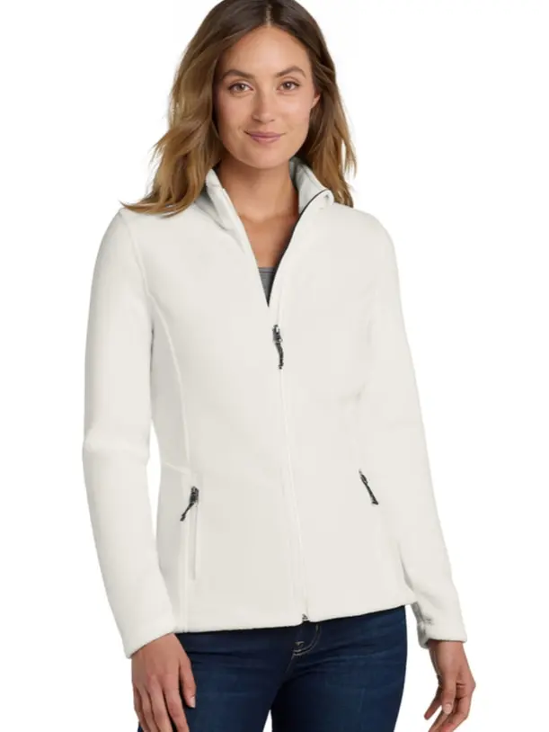 Lady's Basic Minimalist Longsleeves Fleece Jacket - Women's All-Seasons Fitted Midweight Outerwear, Low-Pill Polyester Fabric, Open Cuffs, Twill Tape Neck, Front Zippered Pockets, Chin Guard, XXL Everyday Outings Coats