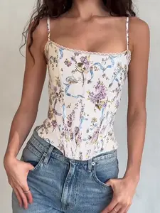 Elegant Floral Lace Backless Camisole Top, Contrast Binding Design, Perfect for Summer & Casual Wear