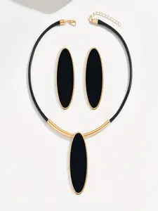 3-Piece Geometric Elliptical Punk Style Drip Necklace Earrings Set, Fashion Pendant Chain, Daily Wear, Holiday Gift Jewelry
