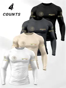 Men's Lightweight Long Sleeve T-Shirt 4 Pack, Athletic T Shirt, Breathable Elastic Sports Top, Gym/streetwear, Sporty Fitted H-Type, All Seasons