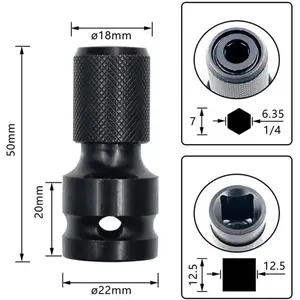 SleekHush Single-Piece Square-to-Hex Socket Adapter, 1/2 in Square Drive to 1/4 in Hex Female Converter with Quick Release, 1-Hand Swap & Firm Grip, for Impact Wrenches, Drills, One-Hand Swap