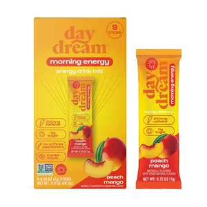 Day\/Dream Morning Energy Drink Mix - Peach Mango, 200mg Natural Caffeine from Green Tea, Guarana, and Yerba Mate, L-Citrulline, L-Arginine, Acetyl L-Carnitine, Stevia Sweetened, Zero Sugar, Non-GMO, Stick Packs