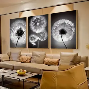 3-Piece & Dandelion Wall Art, Luxurious Plant Decor for Bedroom & Living Room, Nordic Home Decoration Unframed Hanging Canvas