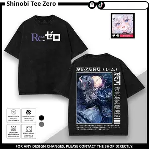 Rem Re Zero ss4 Anime Graphic Tee Hoodie Sweatshirt Tank Top Washed Gray Vintage Streetwear T-Shirt Starting Life in Another World Oversized Unisex