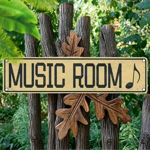 Vintage "MUSIC ROOM" Sign - 4x16 Inch Wall Hanging Decor with Musical Note Design, Classic Industrial Style for Home Studio or Office, Home Decor