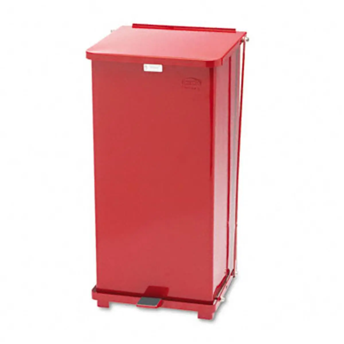 Rubbermaid Commercial Defenders Biohazard Step Can - Plastic, Square Steel Construction, 24 gal, Red Cans with Lid, Nylon Glides for General Waste & Maximum Control of Infectious Waste
