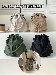 Luxury Nylon Shoulder Bag, Large Capacity Handbag with Drawstring and Crossbody Strap, Fashionable for Women, Travel, Work, Commuter Crossbody Bag, Weekend Getaway