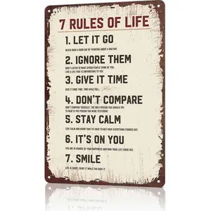 7 Rules Of Life Motivational Metal Tin Sign, 12x8 Inch Aluminum Wall Art, Vintage Rustic Inspirational Poster for Home, Living Room, Bedroom, Office, Dorm, Positive Life Quote Decor, Perfect Gift for Friends, Family, Self-Improvement Enthusiasts