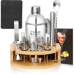 Shaker Set Bartender Kit,Mixology Bartender Kit 13- with  Stand,Professional  Kit with  Essential Accessory Tools for Drink Mixing (with  Pad)