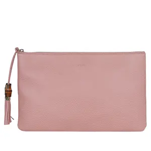 Pebbled Calfskin Leather Large Bamboo Clutch Cosmetic Case Pink