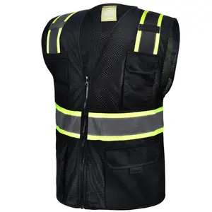 FX High Visibility Reflective Black safety vest with multiple pockets  (True to Size)