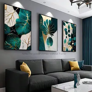 Leaf Pattern Unframed Painting, Unframed Art Print, 3 Counts/set Canvas Wall Art, Wall Decor for Home Living Room Bedroom Office, Ornaments